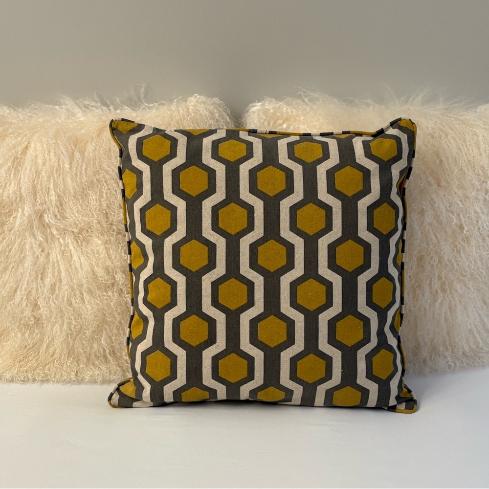 EUC Urban Barn Geometric Mustard & Gray Square + Gray, Yellow & White Cushions